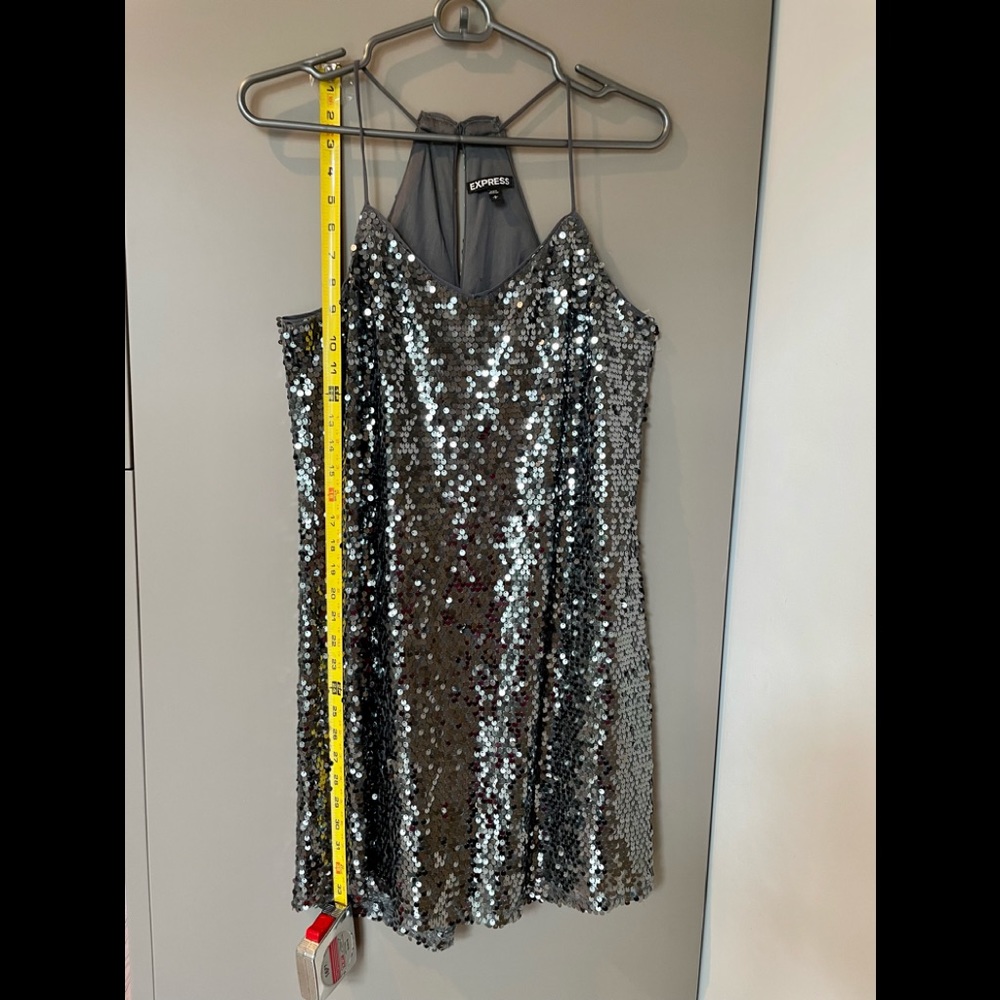 Express Sequin Silver/Gray Spaghetti Strap Racerb… - image 4
